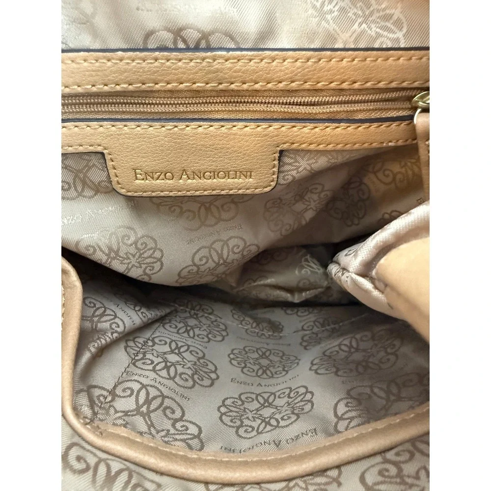 Enzo Angiolini Tan Crossbody Hobo Bag with Bamboo Handles Gold Hardware